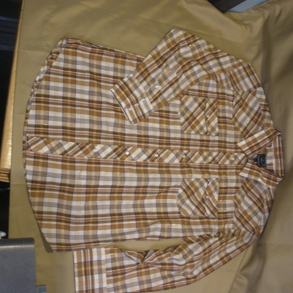 Roper Western Pearl Snap Mens Shirt Size Large Autumn Brown w/ Gold Long Sleeve - Picture 2 of 8
